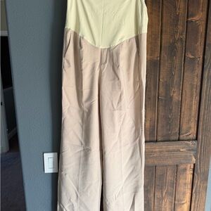 Pinkblush Maternity Two-Tone Cream and Tan Wide-Leg Pants.
